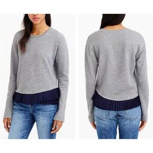 J.crew Gray Sweater with Navy Pleated Hem Sz M